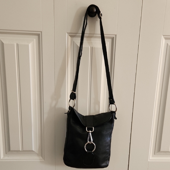 The Trend / Elegant Black Leather Shoulder Bag / Made In Italy - Picture 2 of 10